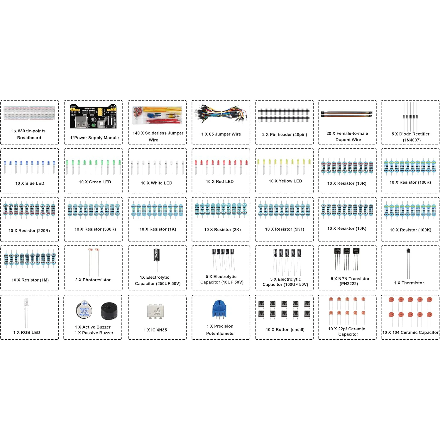 電子ブレッドボードコンポーネント、830タイポイントブレッド - Breadboard Jumper Wires Power Supply Kit のレビューと価格