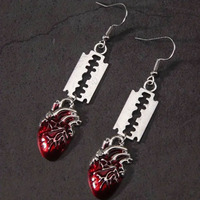 1 Pair Of Retro Gothic Red Heart And Blade Design Men's Pendant Earrings