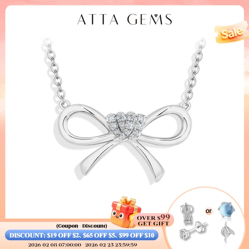 

ATTAGEMS 925 Sterling Silver Bowknot Pendant D VVS1 Moissanite Luxury Necklaces for Women Engagement Party Ramadan Gift Jewelry
