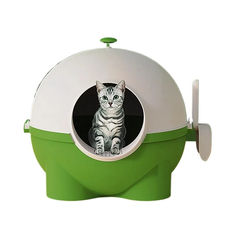 Fully enclosed space capsule cat litter box with shovel, deodorant and splash-proof large cat toilet, Meow Planet cat shit basin