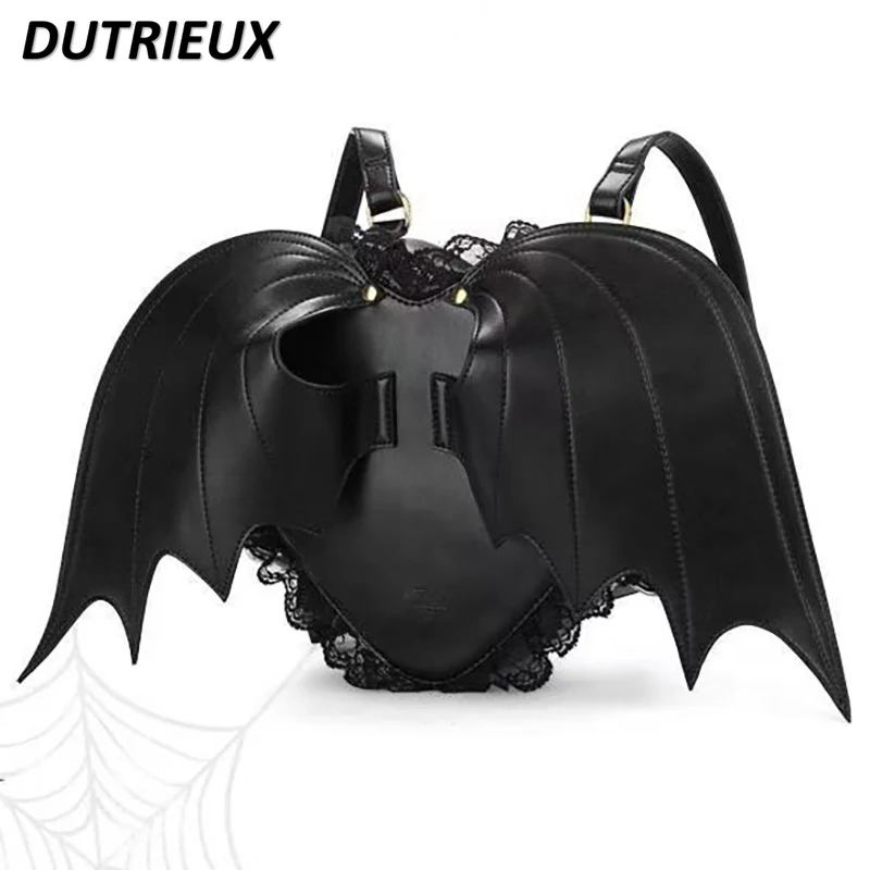 Japanese Harajuku Punk Style Women's Backpacks Fashion  Hot Girl Gothic Dark Angel Bat Love Halloween Pu Backpack for Lady