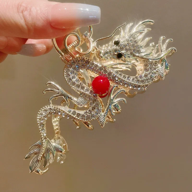 New Shining Chinese Style Dragon Shaped Shark Clip Hair Headdress Delicate Hair Clips Women Girls Ponytail Clip Hair Accessories