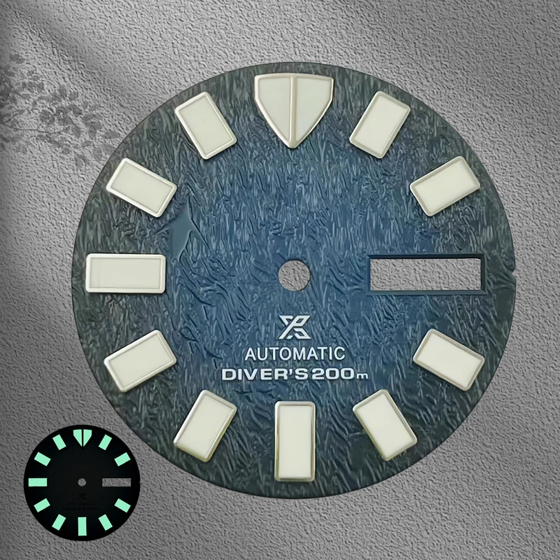 NH36 28.5 ملم قرص S شعار، أزرق متدرج أذن البحر نمط ثلاثي الأبعاد ملحقات ساعة ميكانيكية معدلة، فوز تاريخ واحد أخضر مضيء