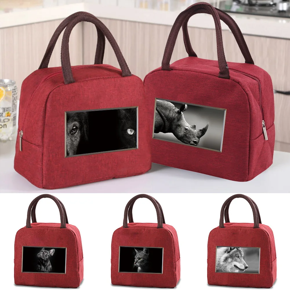 

Red Lunch Bag for Insulated Cooler Lunch Box Thermal Canvas Bags Animal Series Print Pattern Child Food Picnic Pouch Handbags