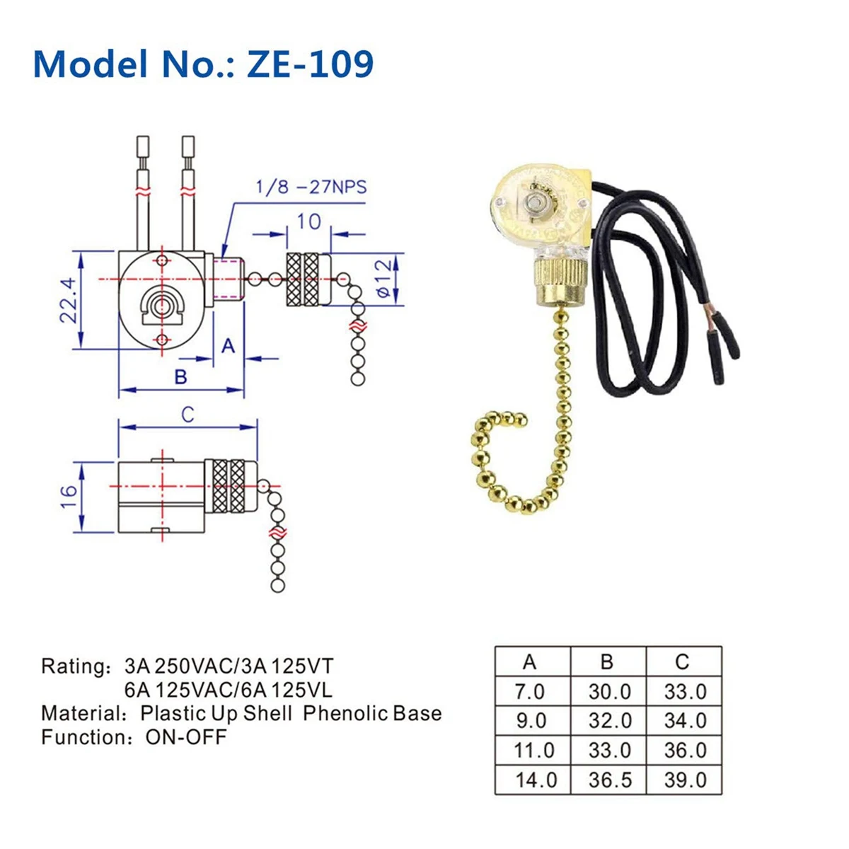 New 3Pack Ceiling Fan Light Switch ZE-109 Fan Switch Ceiling Pull Chain Switch Replacement (Brass)