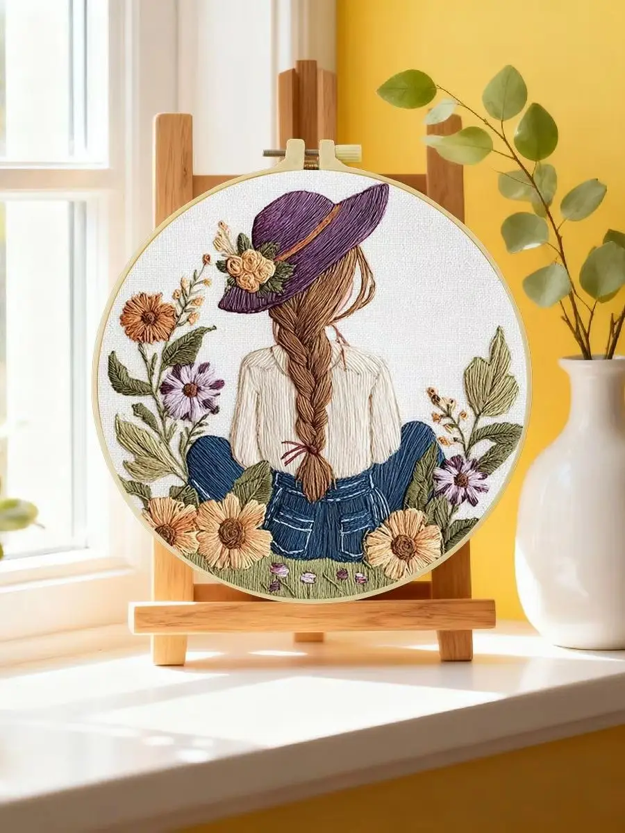 1 Stück 20x20 cm/15x15 cm 7,87/6,3 Zoll Stickerei-Starter-Kit für Mädchen, DIY-Kit, Stickerei-Set für Anfänger, Heimdekoration – Detail 6