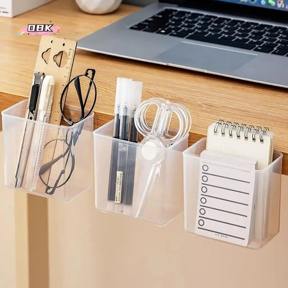 Transparent Wall Mount Pen Pencil Holder Large Capacity Multifunction Pencil Storage Box Pen Stand Self-adhesive