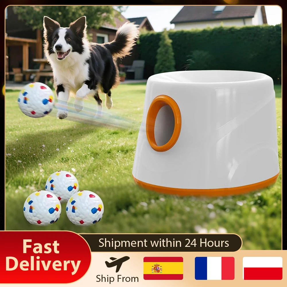 Machine à lancer des balles pour chiens, machine à balles pour chien avec 3 balles de tennis, jouet interactif pour chien électrique pour l'intérieur et l'extérieur