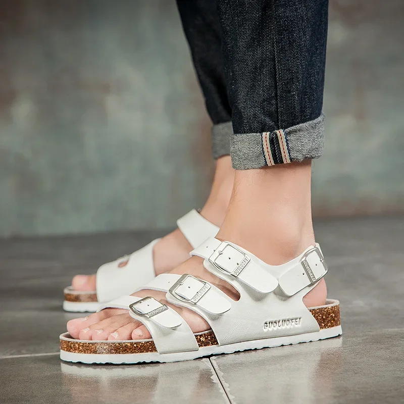 Fashion Men Women Cork Sandals New Summer Lovers\' Beach Gladiator Buckle Strap Sandals Shoes Flat Casual Men Beach Slippers