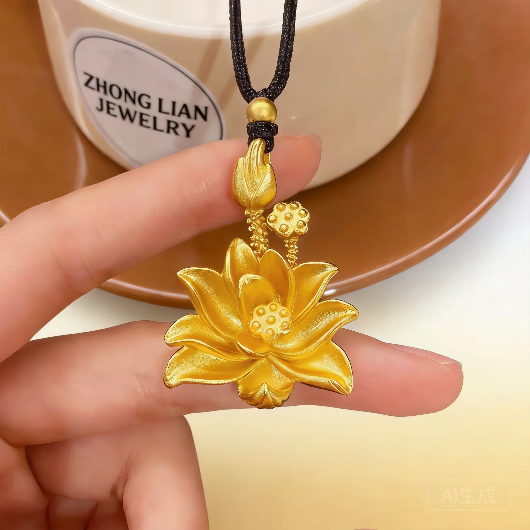 2026 High Color Retention Sand Gold Lotus And Seed Pod Pendant For Women Copper Gold Plated Diy Jewelry Making Accessories Bulk