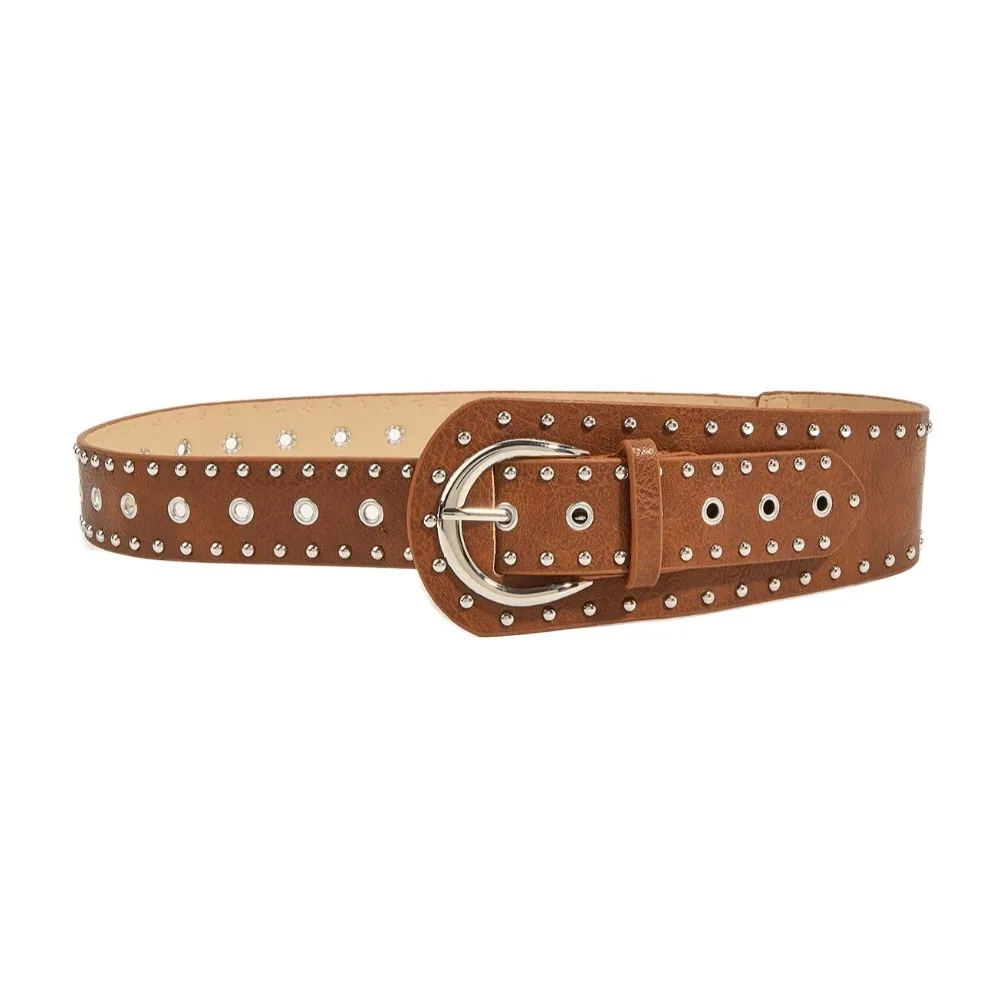 Stylish Vintage Rivet Leather Belt PU Leather Y2k Women's Waist Belt Chic Punk Style Dress Jeans Waistband Waist Decoration