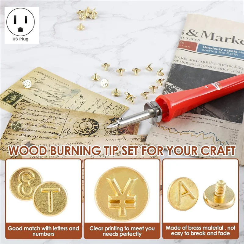 

TFORU-Wood Burning Tip Set, 26 Letters Wood Burning Tip Kit Copper Letter Number Soldering Iron Stencils US Plug