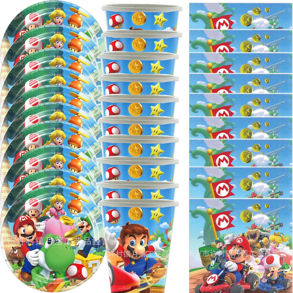 Mario Theme Kids Boys Favors Cups Plates Happy Birthday Party Napkins Decoration Events Supplies 60pcs/lot