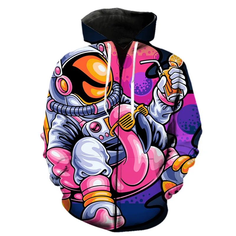 Retro Cartoon 3d Print Astronaut Zipper Hoodie Men Harajuku Casual Tops Hooded Jackets Cool Streetwear Long Sleeve Sweatshirts