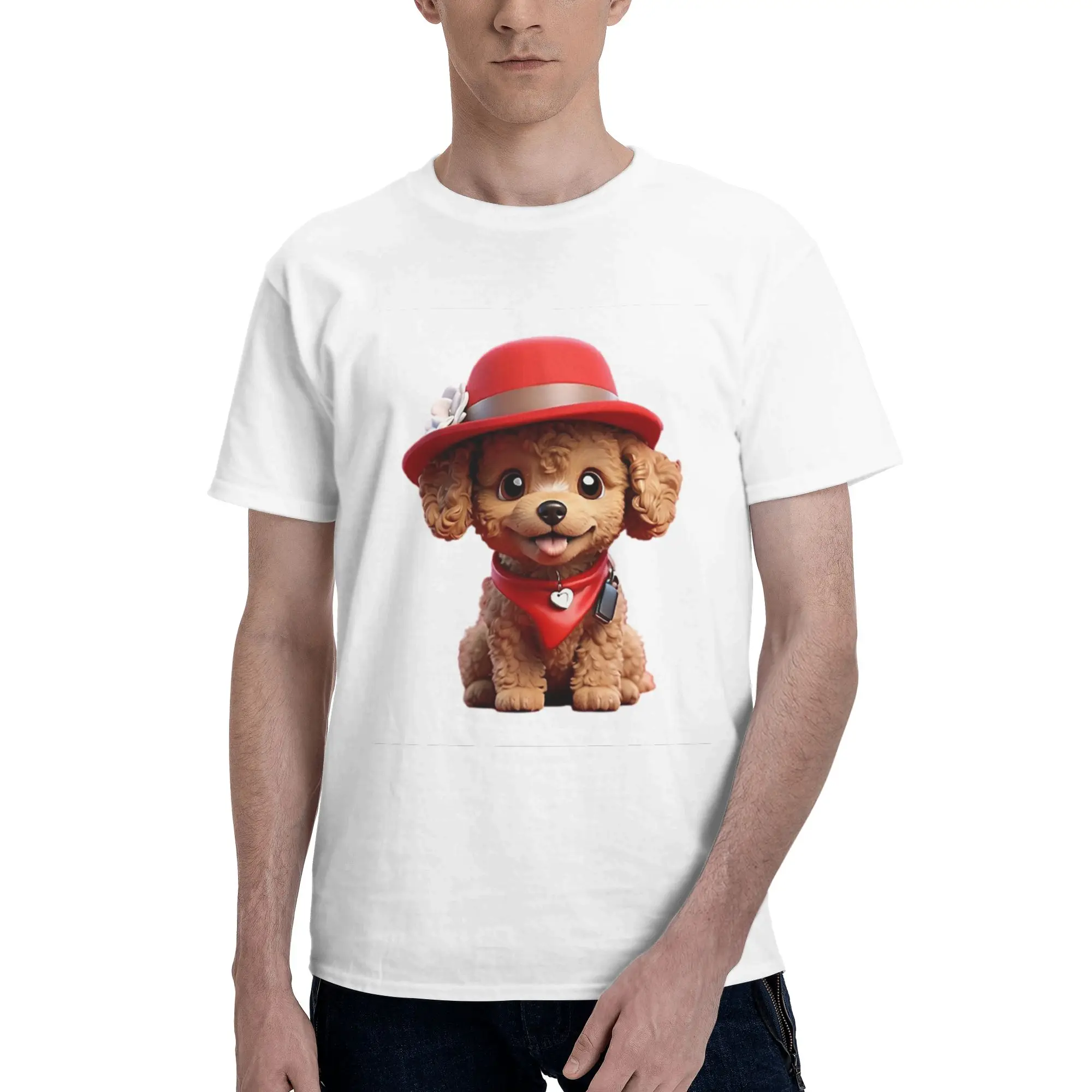 

Cute smiling cartoon Toy Poodle dog v2 100% Cotton T-Shirt Men's Classic T Shirts Men Crew Neck Short Sleeve S-6XL