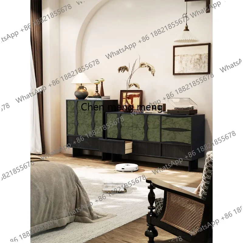 Medieval solid wood living room entrance storage storage combination cabinet multi-scene against the wall