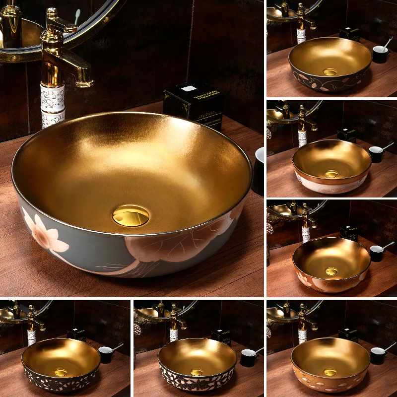 

China Artistic Handmade Ceramic Bathroom Sinks Lavobo Round wash basin bathroom sink countertop