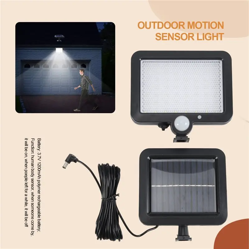 B69C Solar Power Wall Light Outdoor Motion Sensor Light 56 LED Security Night Light For Garden Garage Driveway Porch Fence