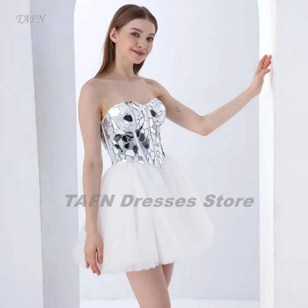 

TAFN Fashionable Prom Gown Sweetheart Collar Strapless A-line Evening Party Dresses Modern Mini vestido de noche Custom Made