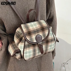 Korean Vintage Preppy Sweet Y2k Aesthetic Backpack Girls All Match Cute Plaid Schoolbags Streetwear Fashion Women Chic Backpacks