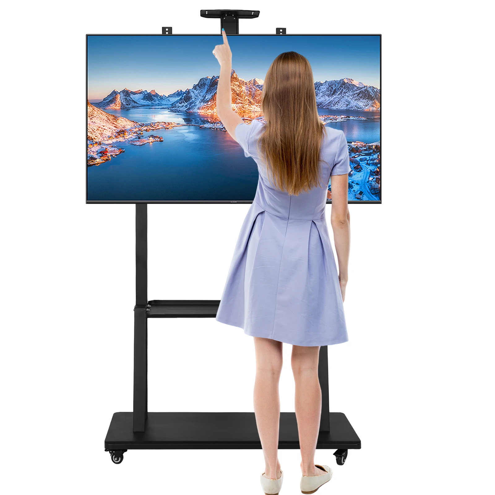

Universal TV Floor-Standing Stand Height Adjustable Rolling Floor TV Stand with Wheels for Home Meeting Outdoor