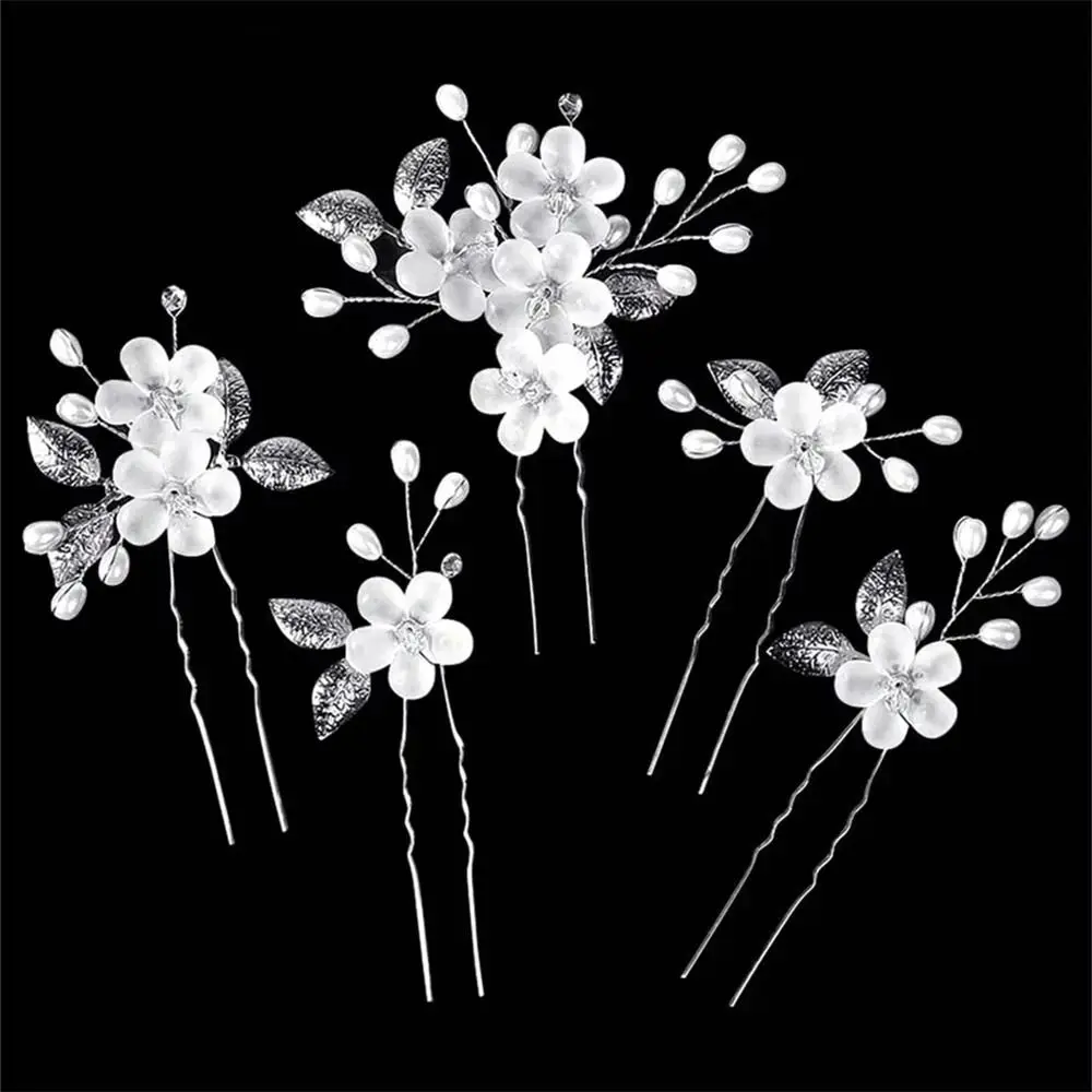 5pcs/set New Flower Pearl Bridal Hair Accessories Chinese Style Handmade Bridal Hairpin Set Frosted Retro Bride Hair Combs