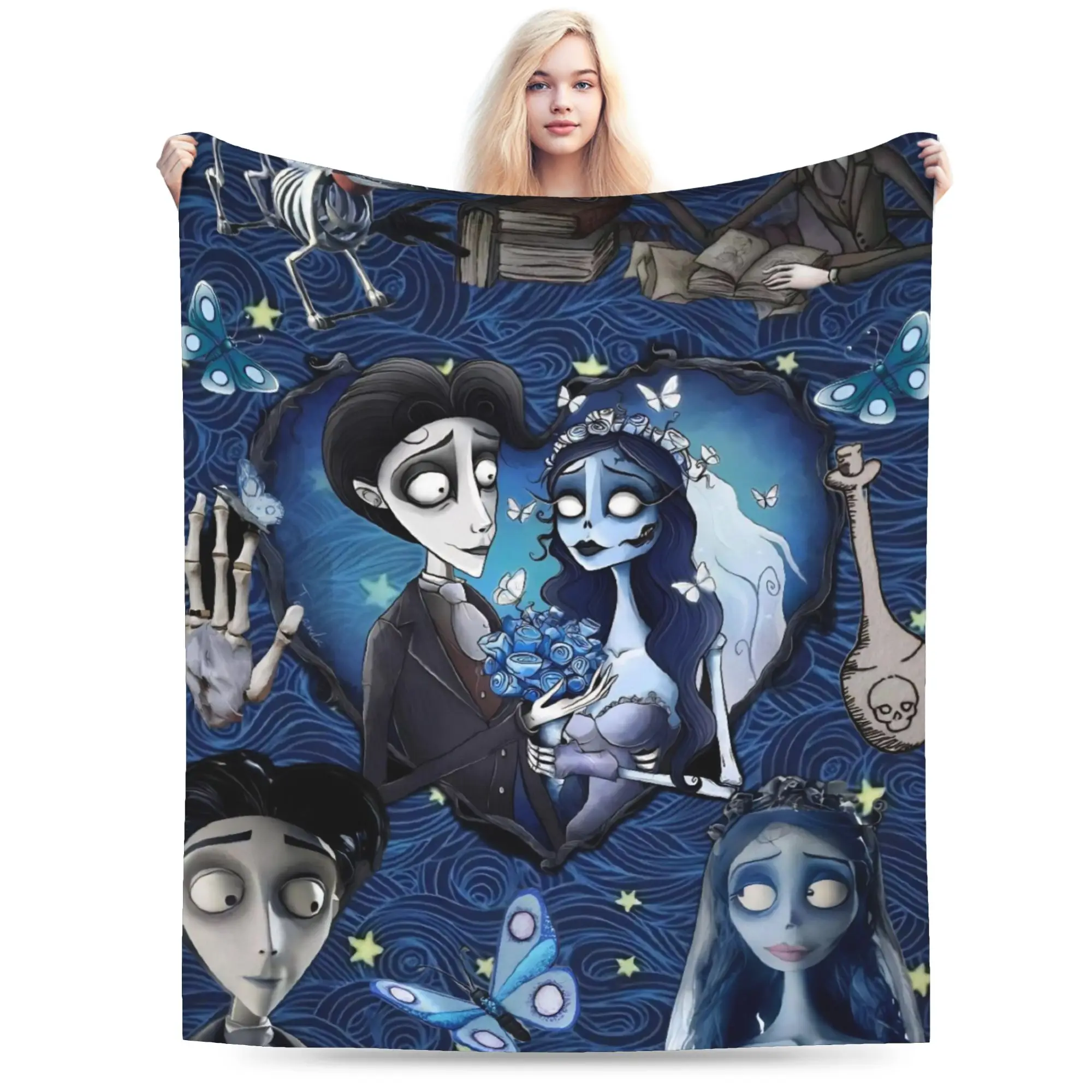 جثة العروس إميلي وفيكتور بطانية الفانيلا المطبوعة تنفس لينة رمي بطانية لحاف الأريكة الأريكة