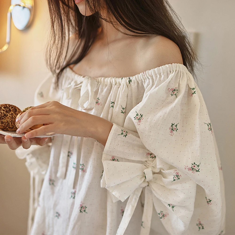 

Новая цветочная ночная рубашка-халат 2026 года для женщин, свободного кроя, с длинным рукавом, оверсайз, из чистого хлопка