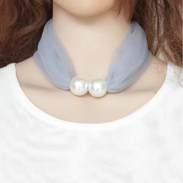 2026 Spring Summer Lace Pearl Ring Scarf For Women Korean Style Pure Color Temperament Shawl 80x70CM Mother Day Gift