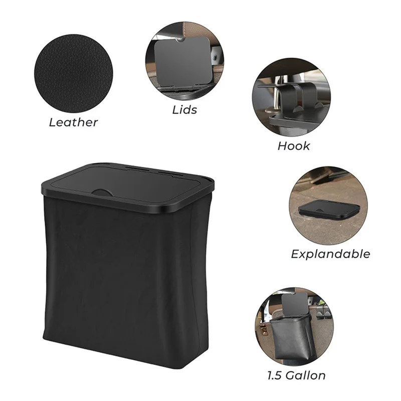 Car Trash Bin Hanging Vehicle Garbage Dust Case Storage Box Black  Square Pressing Type  Can Auto Interior Accessories