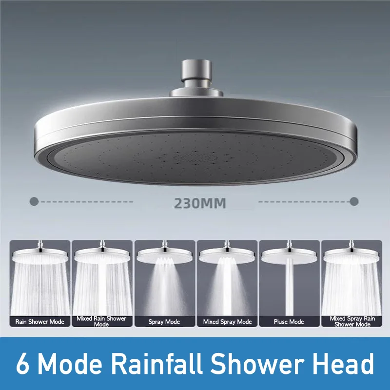 

230 мм большая панель, круглая насадка для душа с дождевой водопадом, большая насадка для душа, 6 режимов, верхняя насадка для душа для ванной комнаты, насадка для душа с дождевой насадкой высокого давления