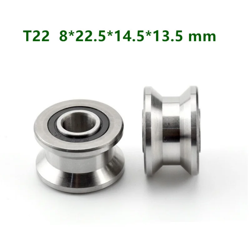 10pcs T22  V / U groove bearing pulley roller steel ball bearings 8*22.5*14.5*13.5 mm Traces Walking Guide Rail bearing