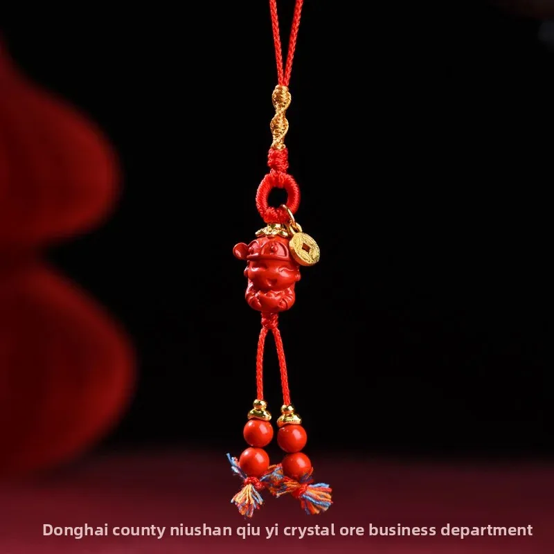 Natural High Content Cinnabar Emperor Red Sand God of Wealth Zodiac Horse Life Buddha Mobile Phone Chain Lucky Bag Car Pendant