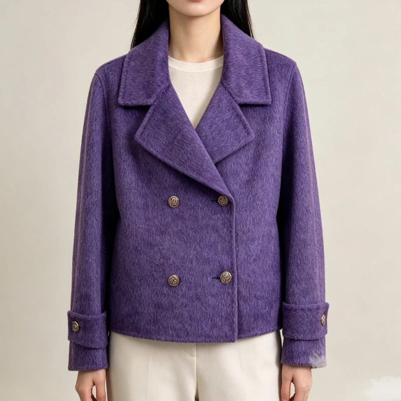2026 Fashion Double-sided Wool Suit Jacket Women's Woolen Short Coat Autumn Winter Double-breasted Blazers Casual Cashmere Coats