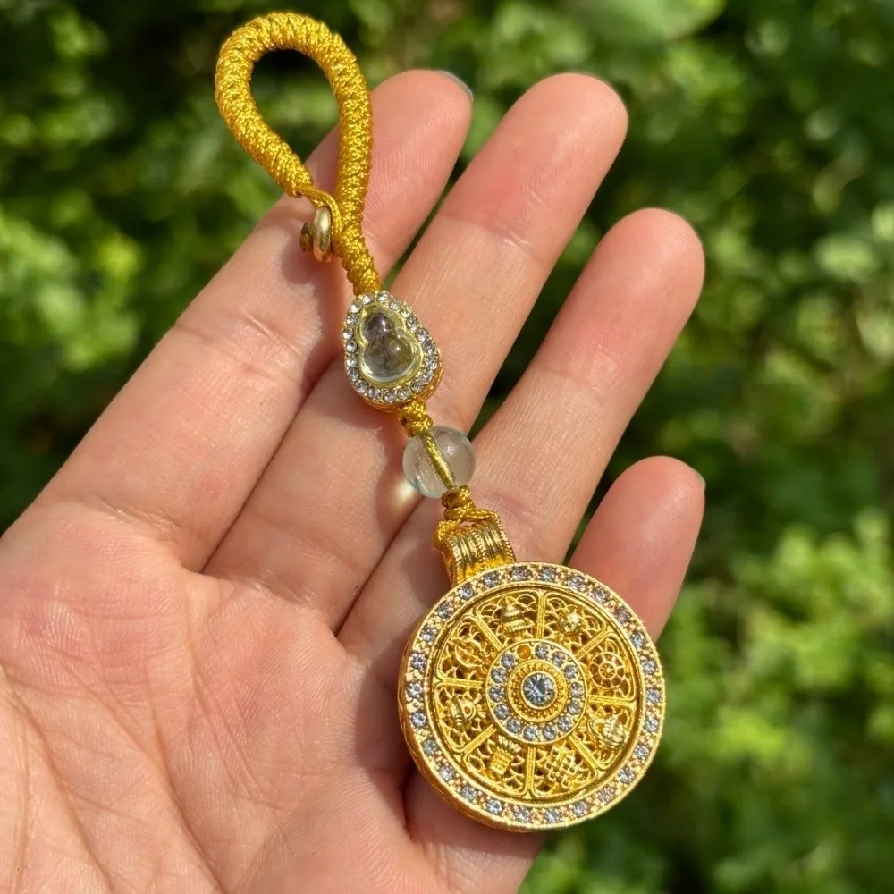 Chinese Style Sand Gold Sunflower Keychain Metal Lucky New Year Pendant Bag Pendant Hanging Zodiac Key Ring Women