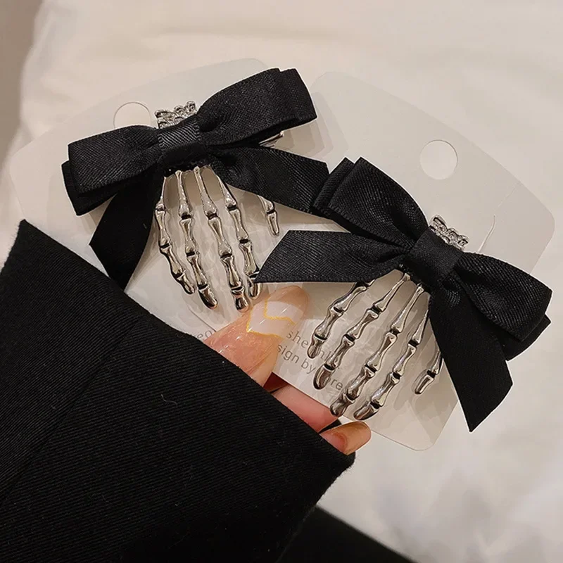 هالوين القوس الجمجمة كليب الهيكل العظمي شبح اليد العظام دبوس الشعر خمر الشرير القوطية شخصية النساء الفتيات دبابيس الشعر إكسسوارات الشعر