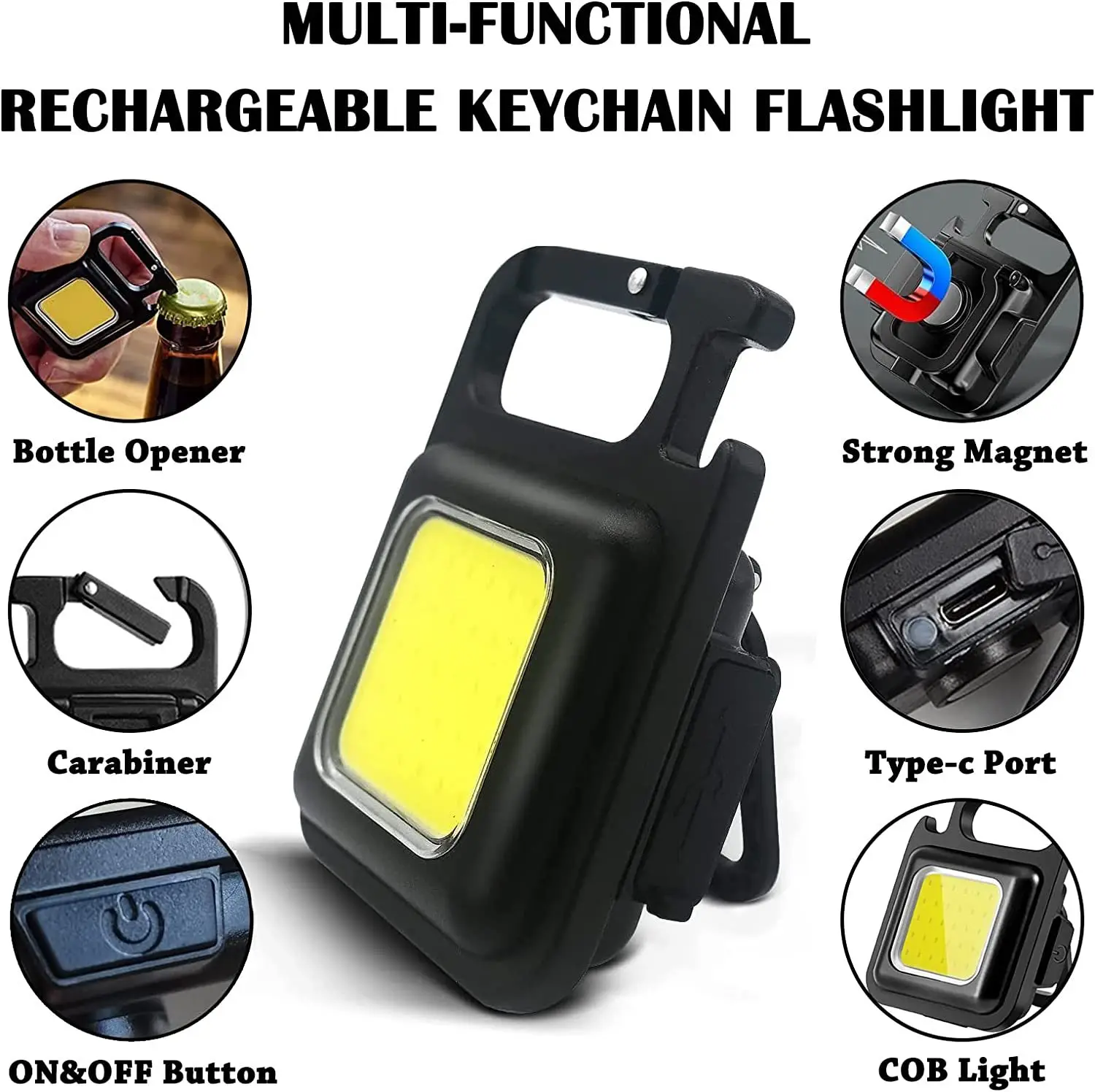 Mini lampe de poche portable multifonctionnelle à LED, porte-clés, lampes de camping COB, chargement USB, lampes de travail, lanterne de pêche, 1000lm, 1-10 pièces