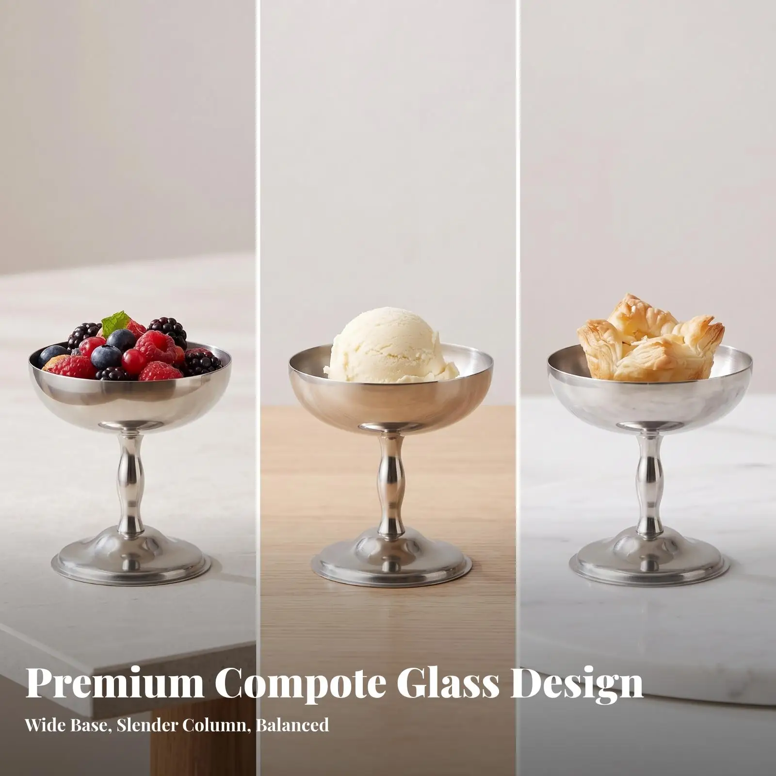 Mirror Finish Dessert Bowl with Stemmed Base for Gelato Sorbet Fruit Pudding Serving