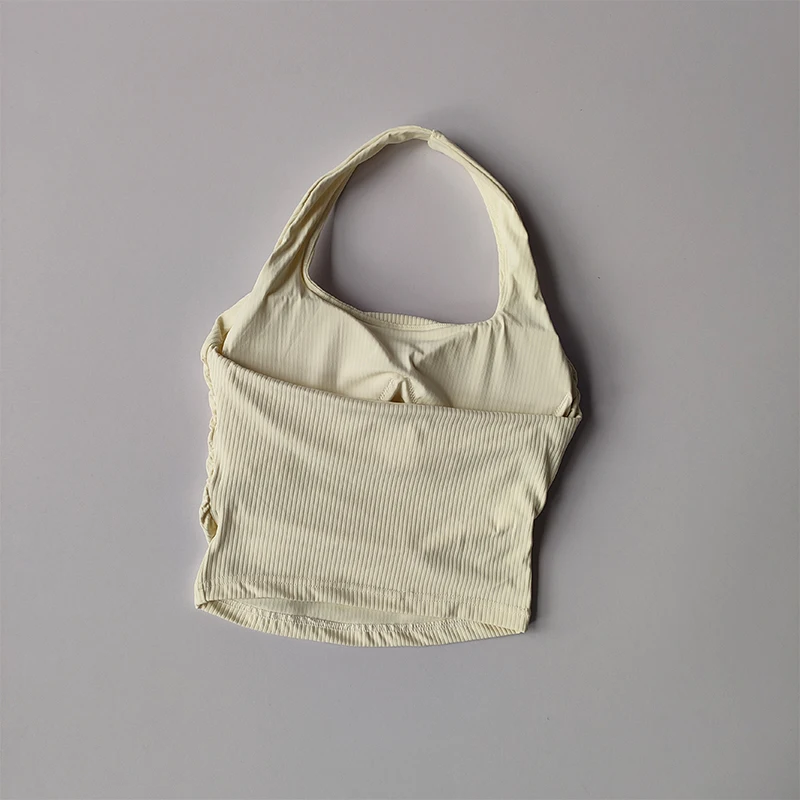 Kleines Neckholder-Top für Damen mit gerafftem Rücken, Sport-Lingerie, integriertes Yoga-Oberteil mit Brustpolster – Detail 6