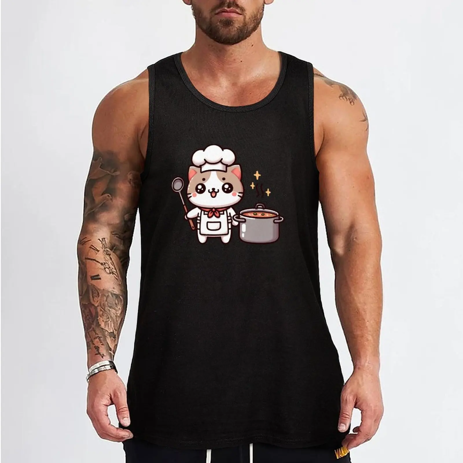 Whisker Gourmet: Kawaii Chef Cat Cooking Up Cuteness in the Pot Tank Top sleeveless man shirts T-shirts men T-shirt men