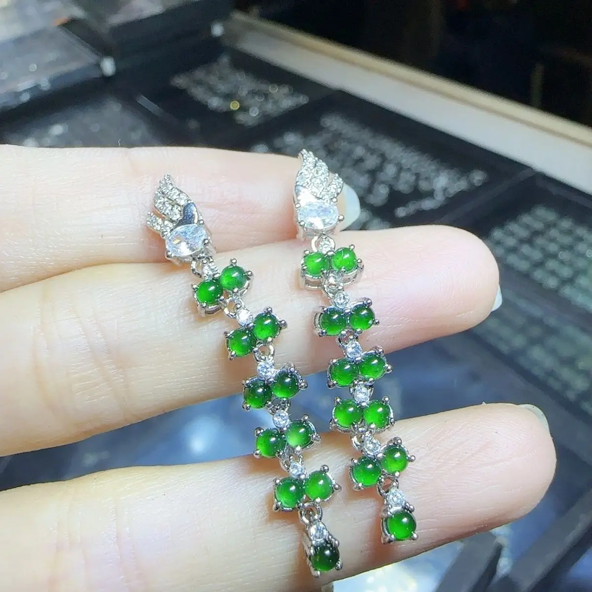 Natural A jadeite ice green stud earrings and earrings.