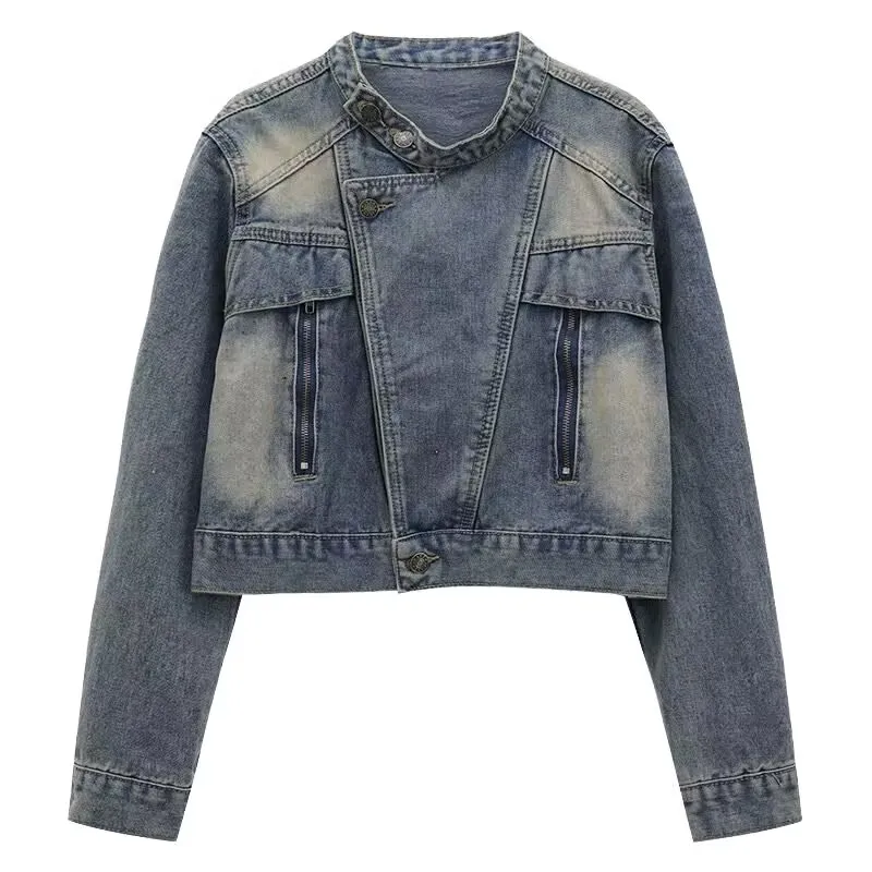 

2025 женская джинсовая куртка, новая весенне-осенняя уличная одежда, ветровая джинсовая куртка с локомотивом, винтажная короткая куртка High Street, модное пальто