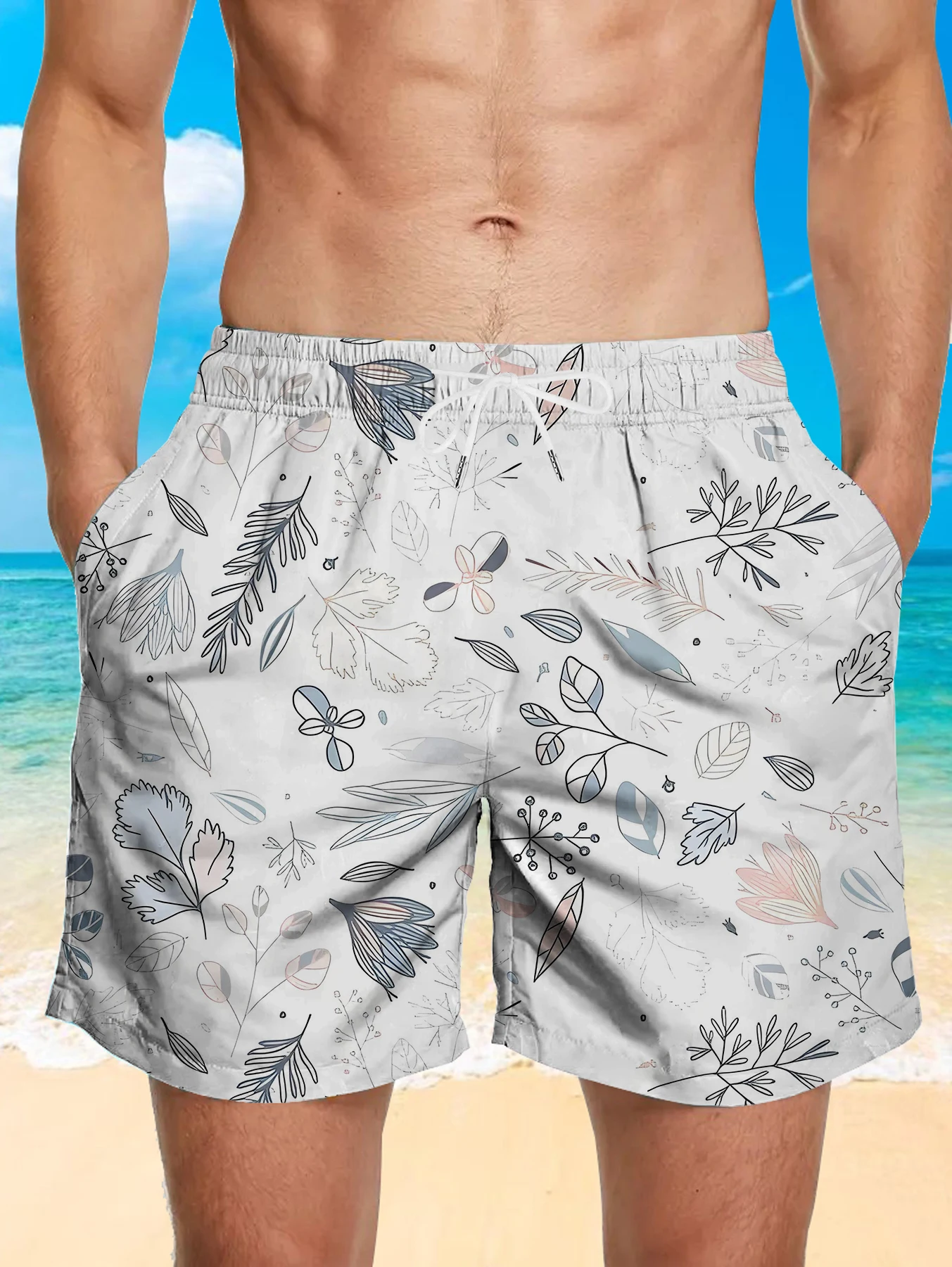 

Trendy All Over Digital Print Shorts Men Light Quick Dry Polyester Beach Bottoms