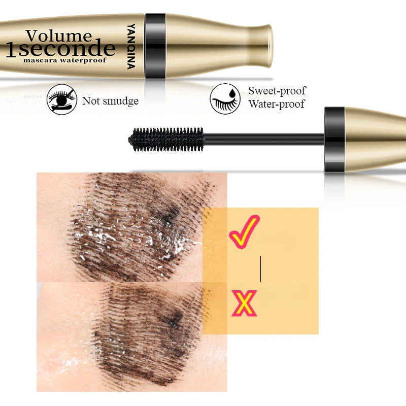 YANQhr-Mascara étanche Yanqina Gold Tube, brosse en silicone, mince et sans bavure, mascara 3D 3 en 1