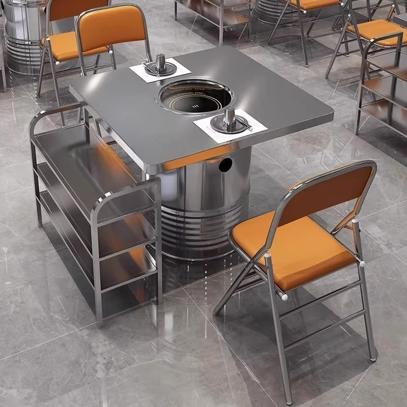 Commercial 6-Seater Korean Style Barbecue Table with Hotpot Coffee 160*80cm Durable Multi-Material Dining & Coffee Table