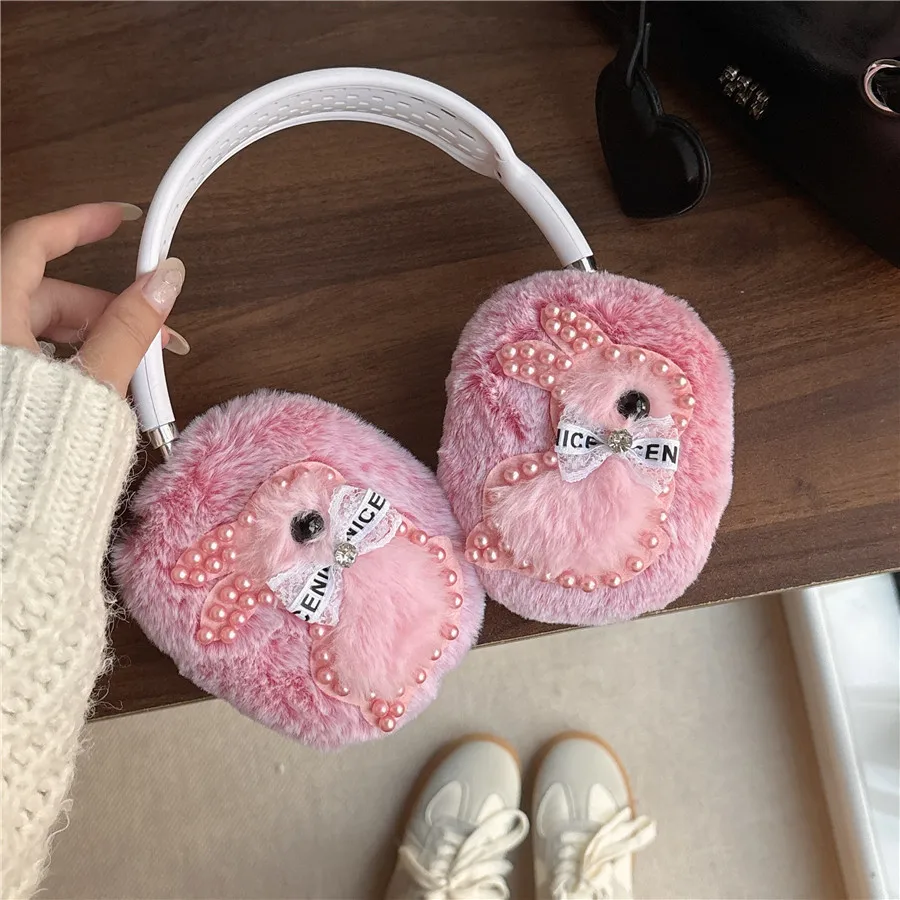 Diy Korean Cute Fluffy Plush Rabbit Case For Apple Airpods Max Case Air Pods Max Protective Cover