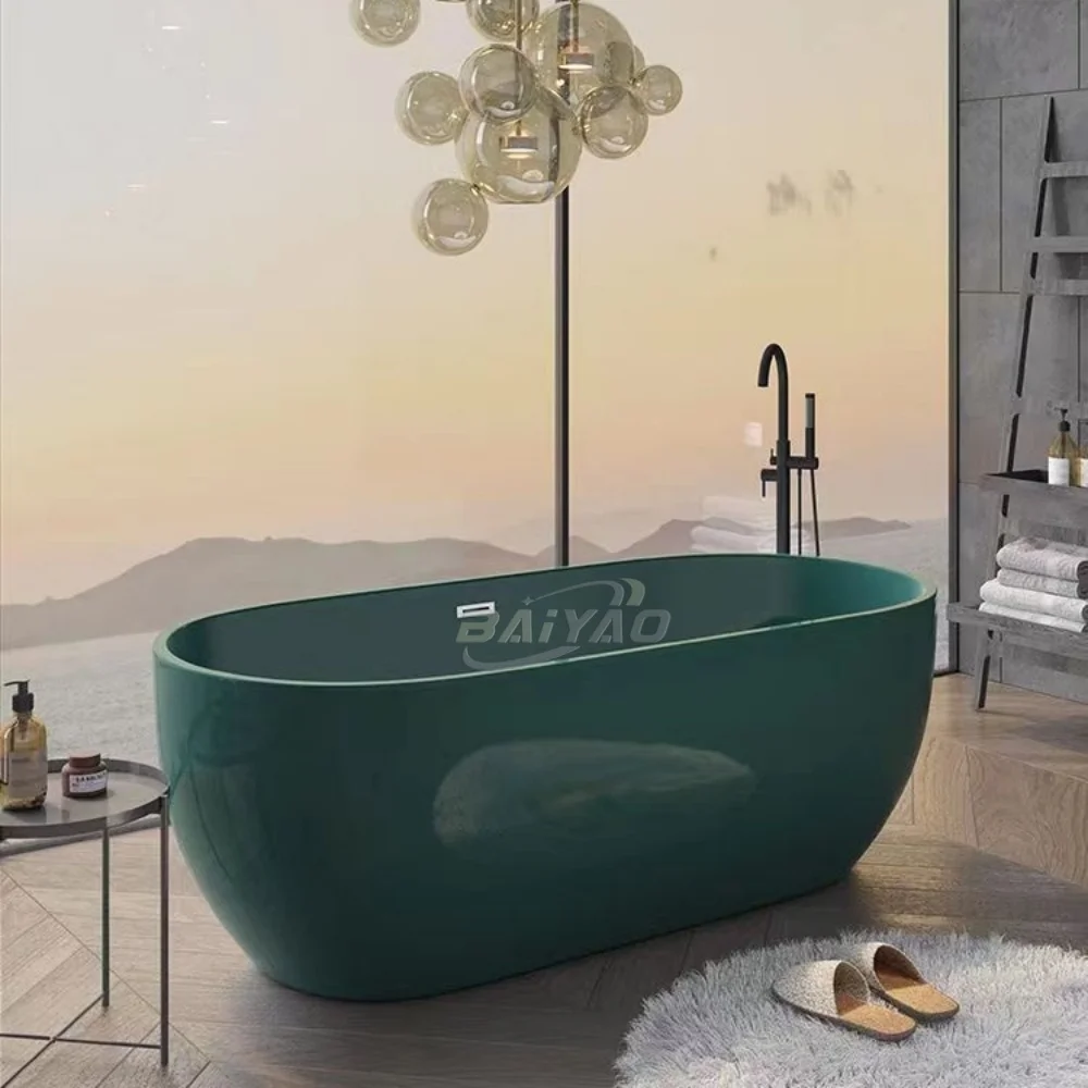 

New Hot Sale Portable Acrylic Oval Bathtub Modern Design Freestanding White Soaking Tub with Drainer for Hotel Use