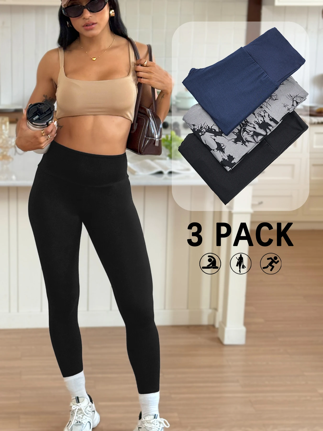 

3 pack High Waisted Comfort Leggings - Women's Super Soft Tummy Control Fit for Yoga Running Workout and Daily Life
