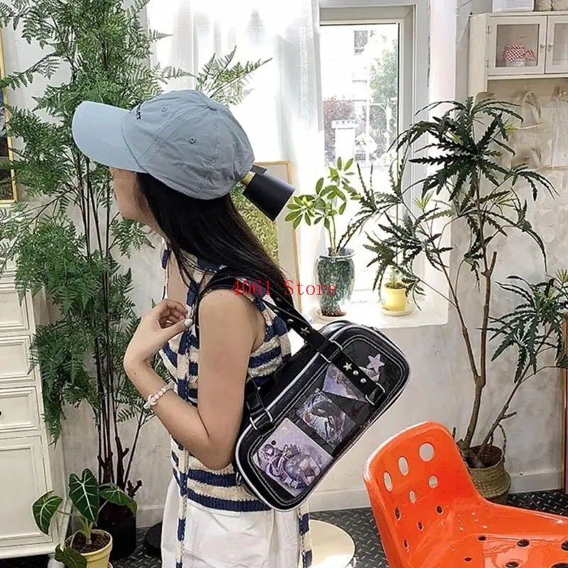 

Women Bag Harajuku Itabag Student School Bag Japanese Styles Armpit Bag Large Capacity Shoulder Bag for Pin Display
