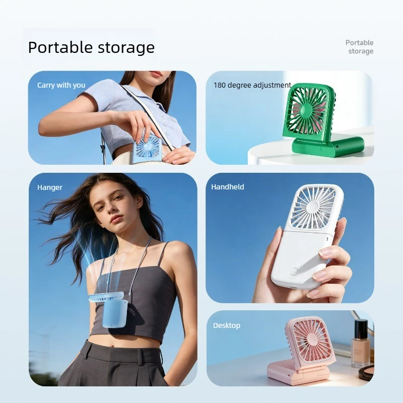 Handheld Neck Hanging Fan Powerful Wind Export Japan Student Dormitory Desktop Mini USB Portable